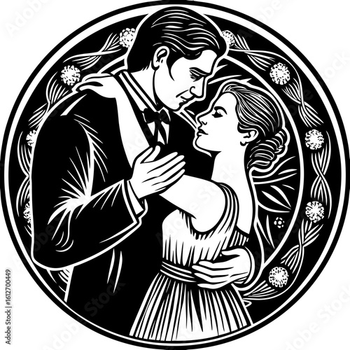 couple dancing (linocut style)