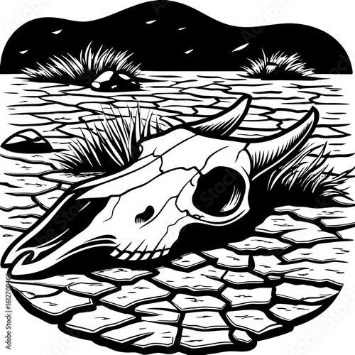 cow skull (linocut style)