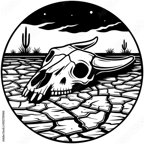 cow skull (linocut style)