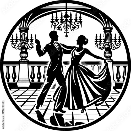 couple dancing (linocut style)