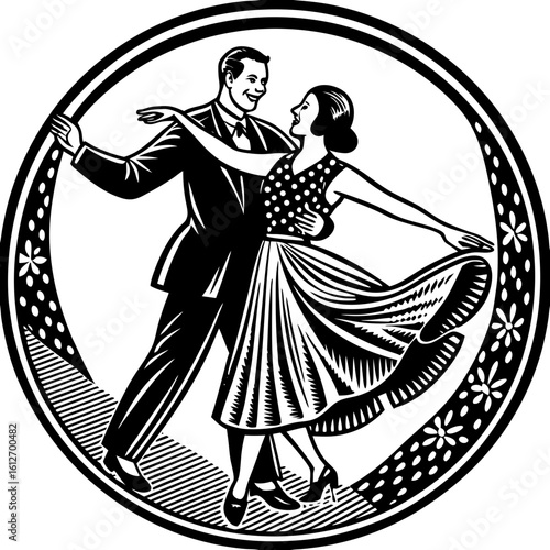 couple dancing (linocut style)