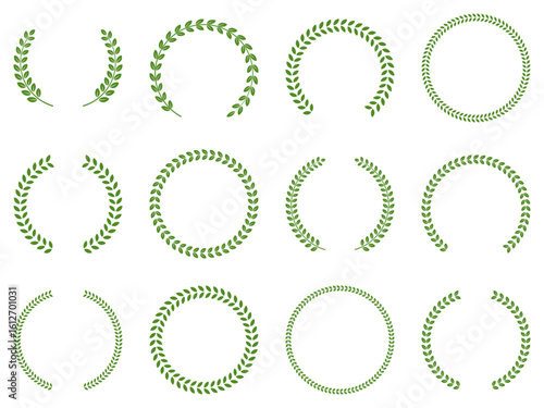 月桂冠　黄緑　ベクター　フレーム　円　セット