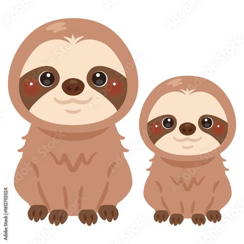 お座りしたナマケモノの親子イラスト