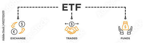 ETF banner web icon illustration concept Exchange Traded Funds Stock Market Investment with icon of money, cash flow, trading, transaction, bank, accounting, and growth