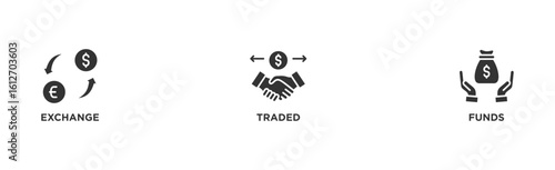 ETF banner web icon illustration concept Exchange Traded Funds Stock Market Investment with icon of money, cash flow, trading, transaction, bank, accounting, and growth
