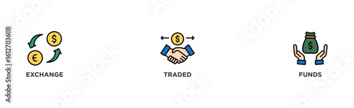 ETF banner web icon illustration concept Exchange Traded Funds Stock Market Investment with icon of money, cash flow, trading, transaction, bank, accounting, and growth