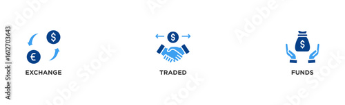ETF banner web icon illustration concept Exchange Traded Funds Stock Market Investment with icon of money, cash flow, trading, transaction, bank, accounting, and growth