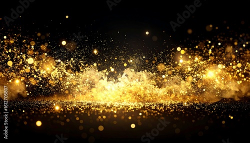 Gold glitter and bokeh effect on black background