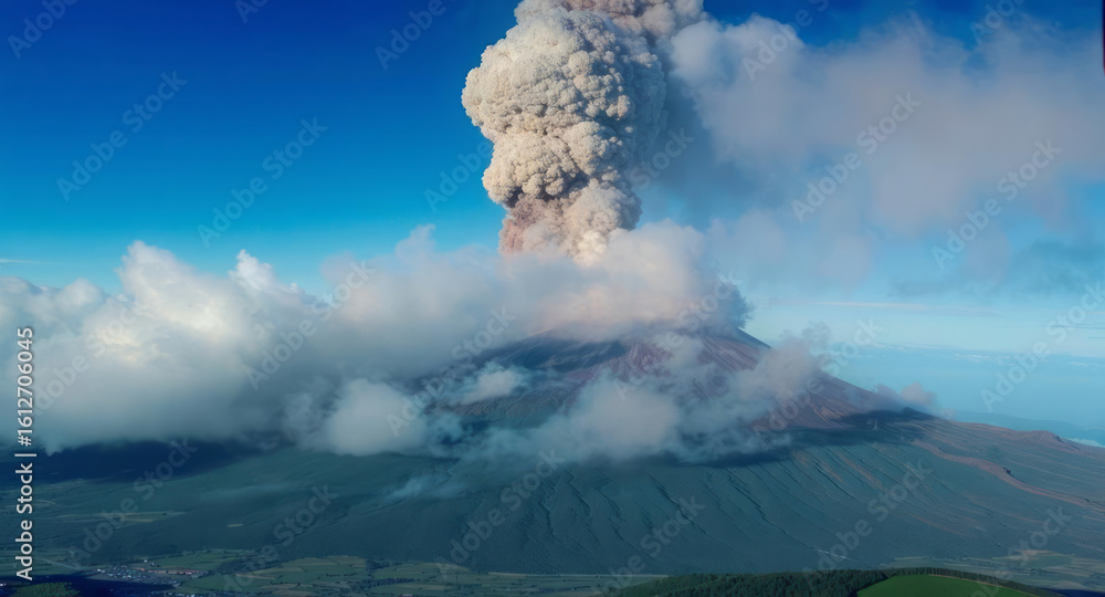 Fototapeta premium Volcanic eruption with ash plume 