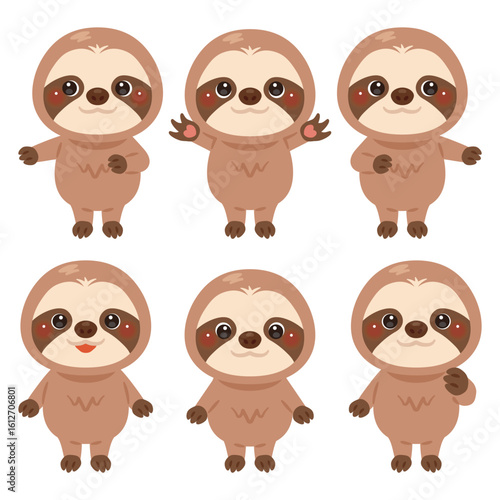 指さしをするナマケモノのキャラクターイラストセット