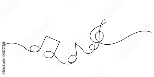 music notes curve decorate one line continuous drawing hand drawn