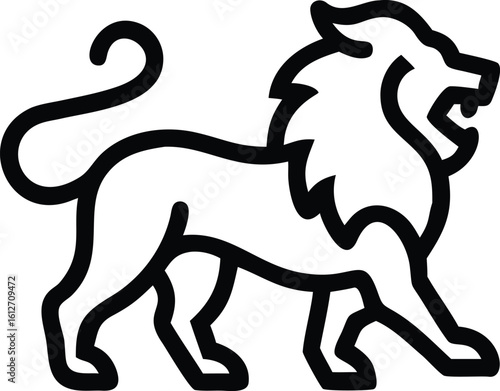Powerful black silhouette design of a roaring lion depicting strength and courage on a transparent background.