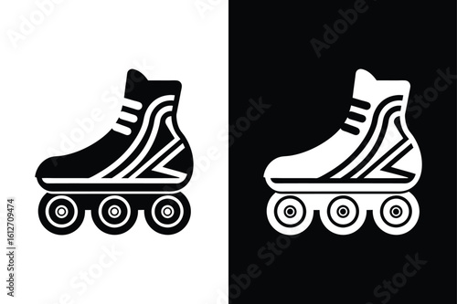 Black and White Roller Skate Icon silhouette Design for Recreation Use