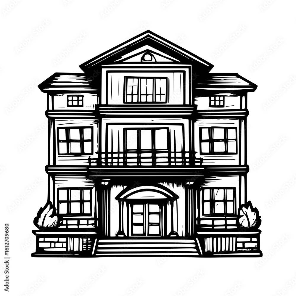 Obraz premium sketch of the old house on white background
