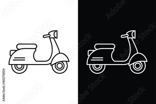 Black and White Line Art of Scooter. One Line Vintage Motorbike Design