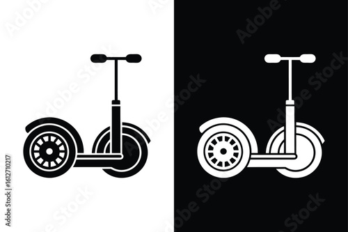 Electric Segway Icon. Black Silhouette of Two-Wheeled Scooter with Handlebar