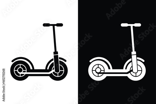 Segway Scooter Silhouette Icon. Black and White Personal Transport Vector