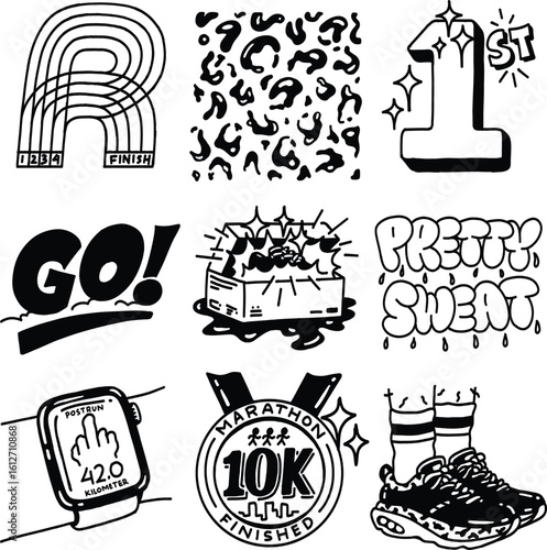 Set of Hand drawing Running Doodles icon