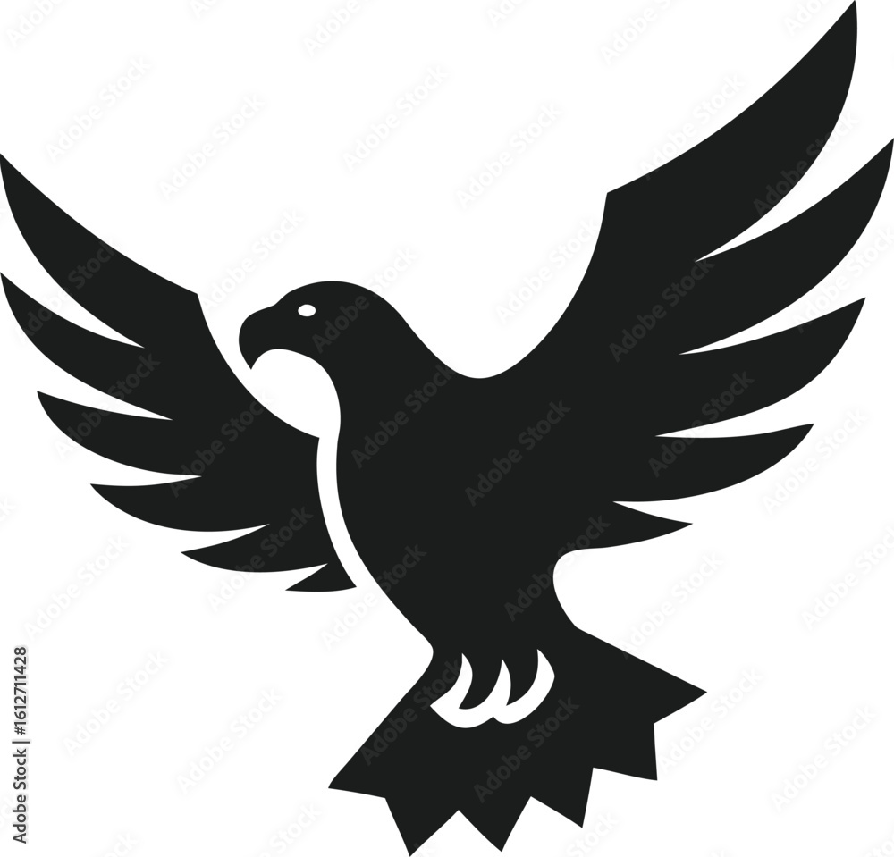 Obraz premium Majestic eagle silhouette with wings spread soaring high in flight modern minimalist vector graphic design