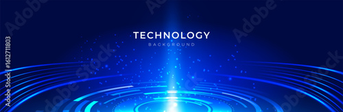 Wallpaper Mural Futuristic technology background with glowing digital elements on a deep blue backdrop. Perfect for websites, presentations, and modern digital-themed design projects Torontodigital.ca