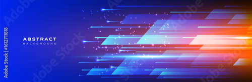 Technology blue background vector with glowing lines and dynamic motion effect Abstract digital design for innovation, speed, and futuristic concepts. presentation, web banner