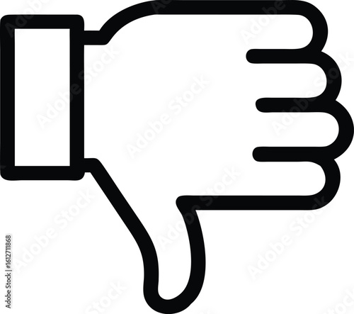 Black silhouette of a hand giving a thumbs down icon indicating disapproval or negative feedback on a white background