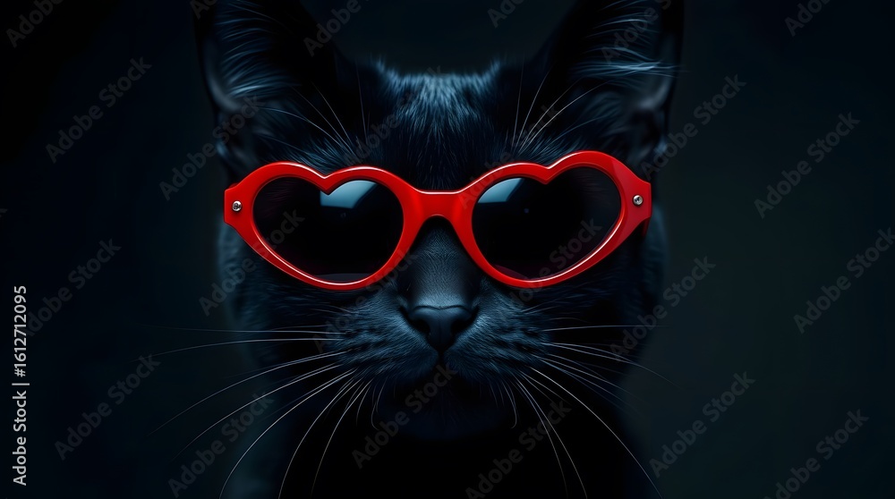 Fototapeta premium Adorable Black Cat in Fashionable Glasses and Cool Shades