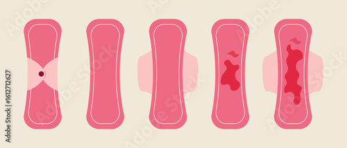 vector set of woman period menstrual pad progression