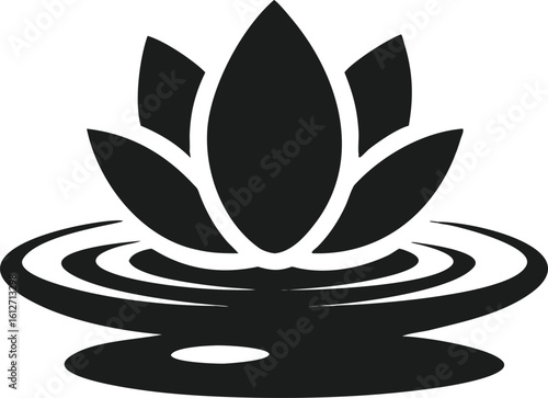 Elegant black lily silhouette floating on calm water vector design with transparent background