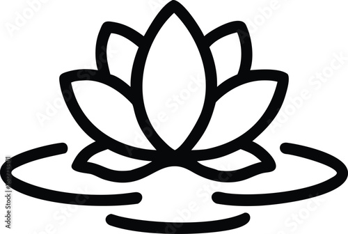 Delicate black silhouette of a single white lily floating on calm water representing serenity and peace