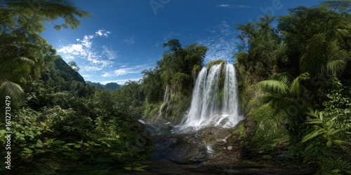 Breathtaking waterfall adventure nature hdr 360 degree panoramic landscape in lush jungle