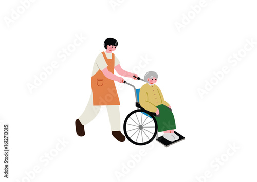 車椅子を押す介護士