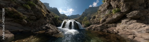 Majestic waterfall adventure nature landscape hdr panoramic 360 degree viewpoint experience