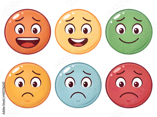 Set of cartoon emoticons showing different emotions on a black background