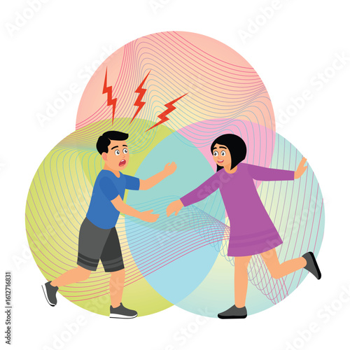 ADHD Concept with Children Interaction in Colorful Abstract Waves Background.