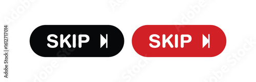Red & Black Skip Ad Icons  Bold Vector Buttons for Video Ads and Streaming Interfaces