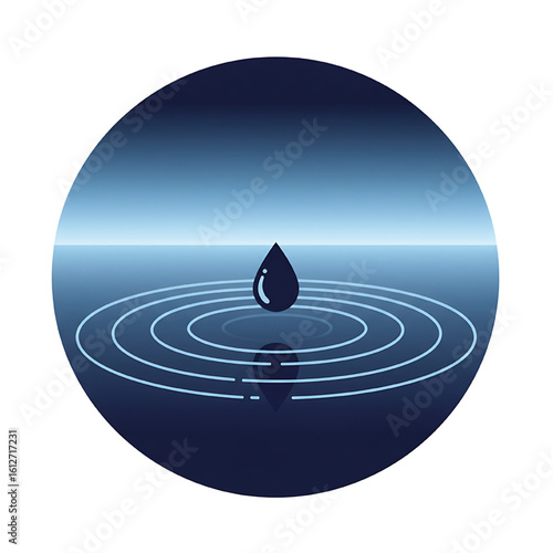 A single water droplet falling into a body of water, creating ripples.