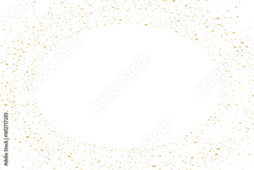 Golden Glitter Particle Circle Frame on White Background, Elegant Gold Sparkle Border for Invitations and Design Projects, abstract circle background