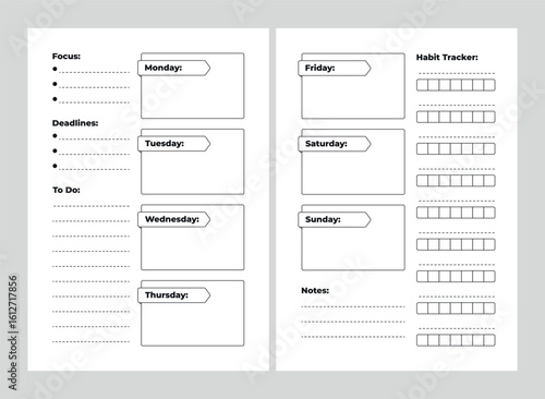 A5 Weekly Planner: Daily Schedule, Weekly Focus, Deadlines, To-Do List, Habit Tracker, 2 Pages Spread
