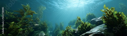 Underwater jungle exploration ocean depths hdr 360 degree panoramic view marine environment