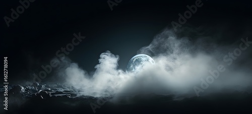 a light moon , coming out of the smoke, Generative AI