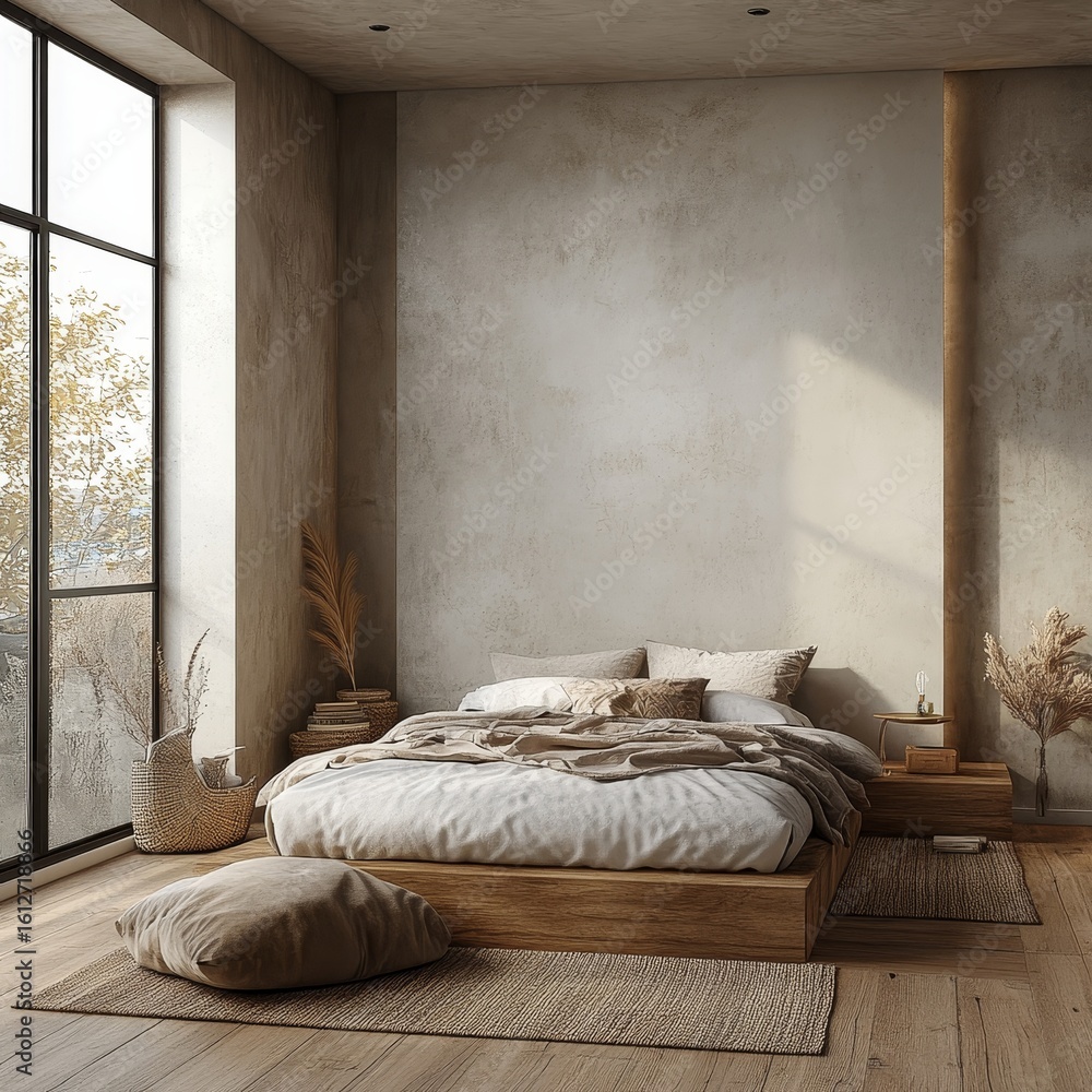 Fototapeta premium Interior design of a modern living room featuring a pink sofa, exuding a stylish yet relaxed vibe. Created with, Generative AI
