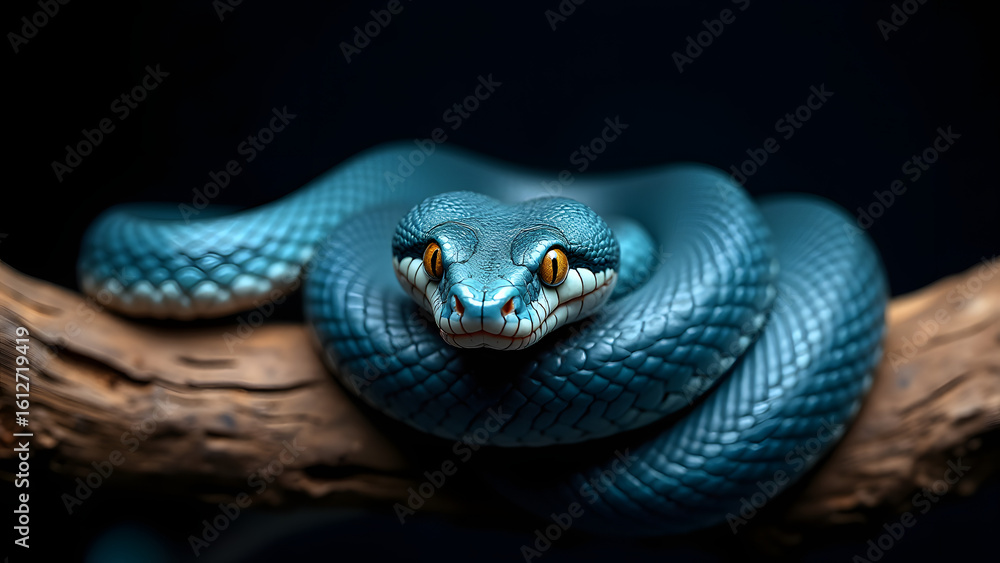 Fototapeta premium Coiled Blue Mangrove Snake On Branch