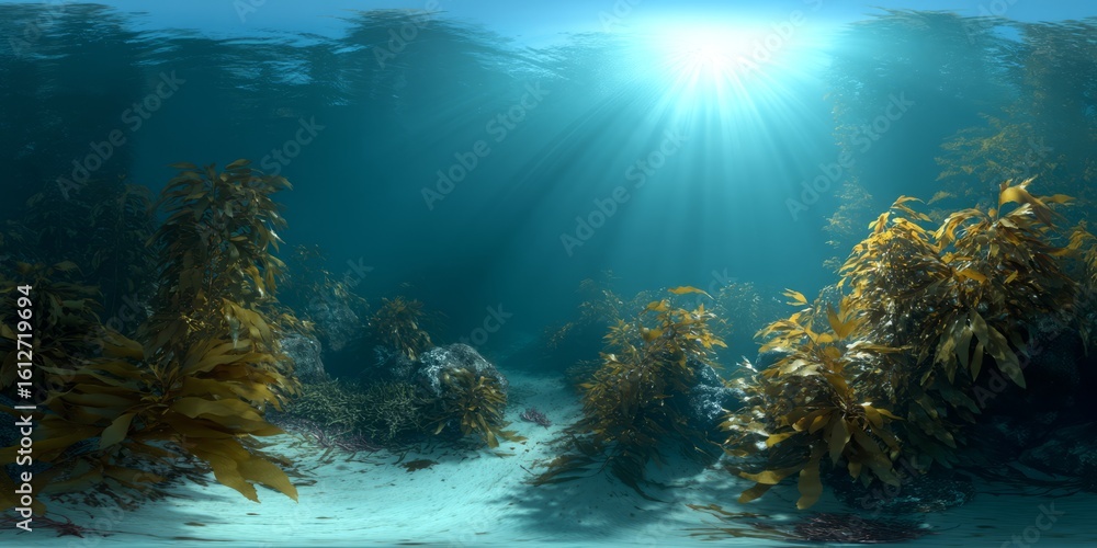 Fototapeta premium Underwater kelpscape exploration ocean depths hdr 360 degree panorama tranquil environment