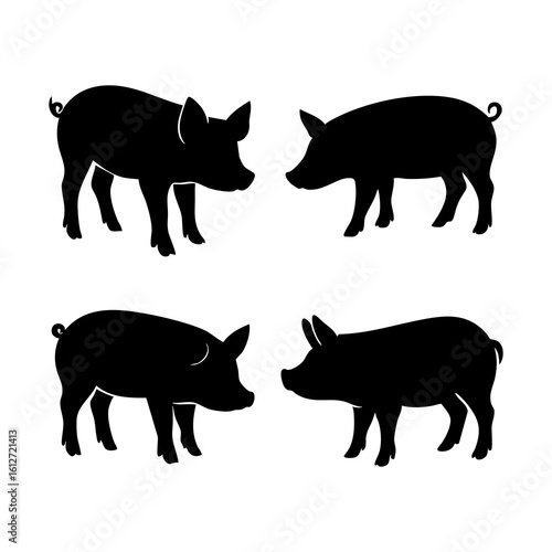 set of black pig silhouettes, perfect for farm designs