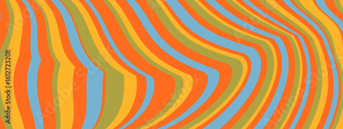 Psychedelic pattern with abstract wave lines and liquid vector texture for groovy or retro print. Wavy background by smooth swirl design. Seamless and minimal art in bold curvy 70s style.