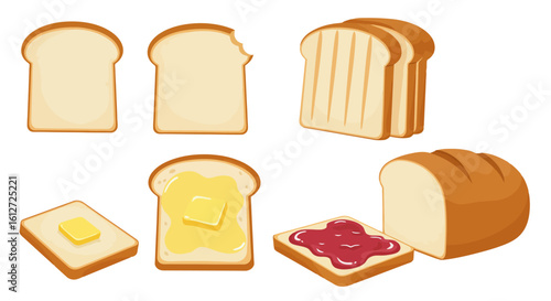 Bread Slice Illustrations: Plain, Toasted, Buttered, Jammed
