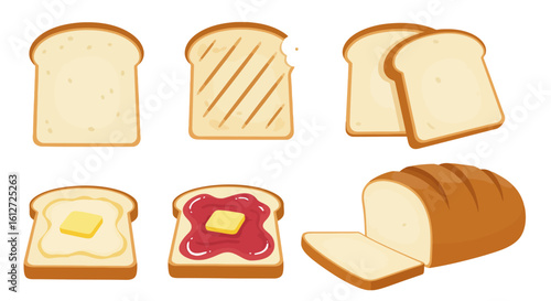 Bread Variety: Toasted, Buttered, and Sliced Illustration