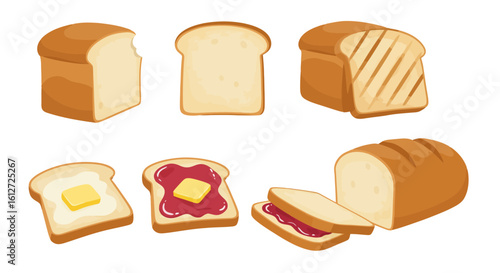 Bread Variety: Loaves, Slices, and Toppings Illustration