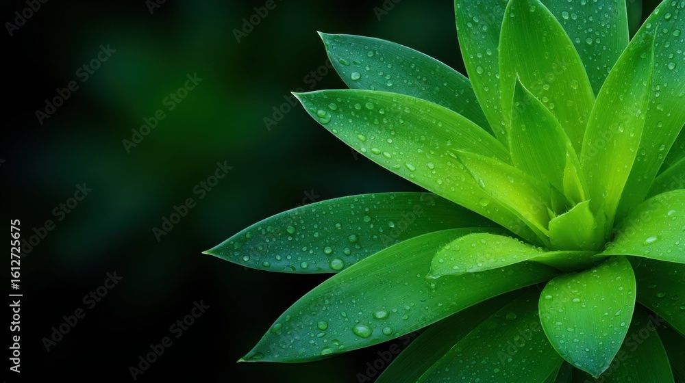 Naklejka premium A green plant with droplets of water on it